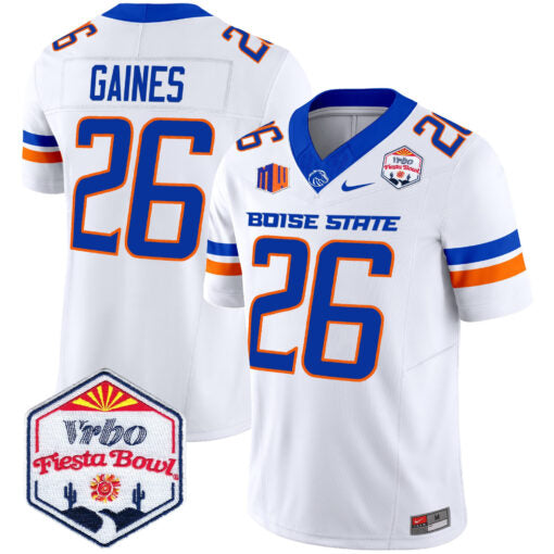 Sire Gaines Jersey #26 Boise State Broncos 2025 Fiesta Bowl Patch Vapor White