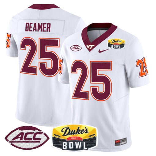 Frank Beamer Jersey #25 Virginia Tech Hokies 2025 Duke’s Mayo Bowl Patch White