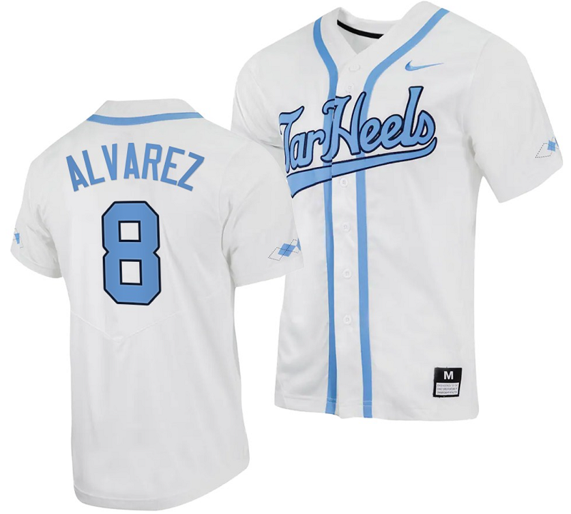 Patrick Alvarez Jersey #8 North Carolina Tar Heels Baseball White Full-Button