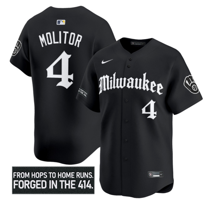 Paul Molitor Jersey #4 Milwaukee Brewers Gothic 414 Shadows Edition  Black