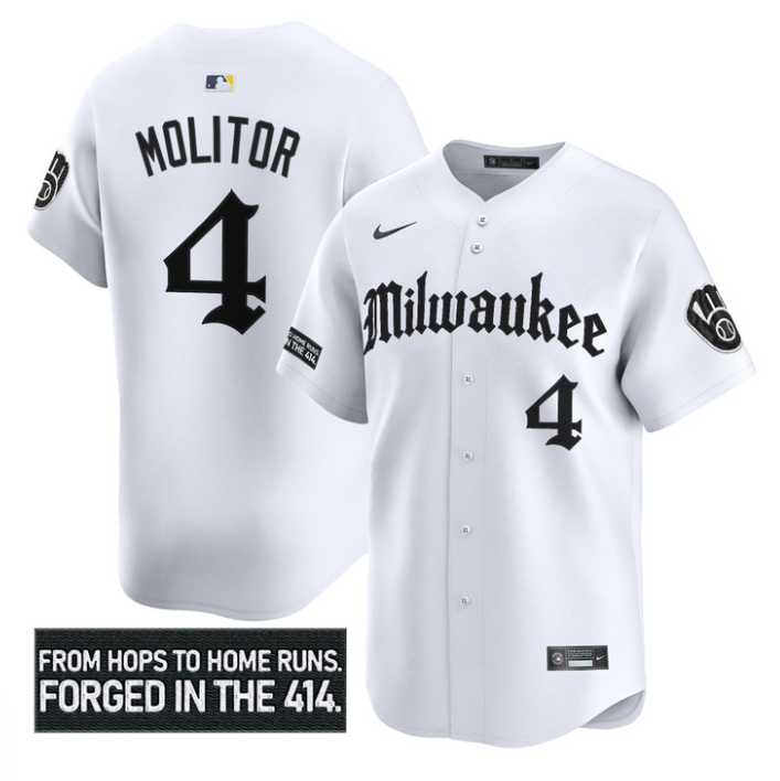 Paul Molitor Jersey #4 Milwaukee Brewers Gothic 414 Shadows Edition White