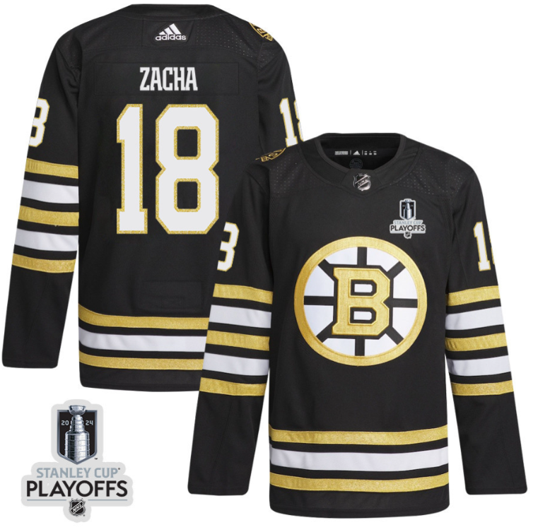 Pavel Zacha 18 Boston Bruins 2024 NHL Playoffs Patch Home Jersey - Men, Black