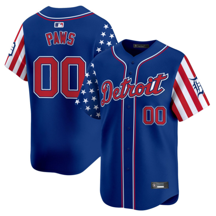 Paws Jersey #00 Detroit Tigers 2025 Memorial Day Vapor Premier Limited Stitched Royal