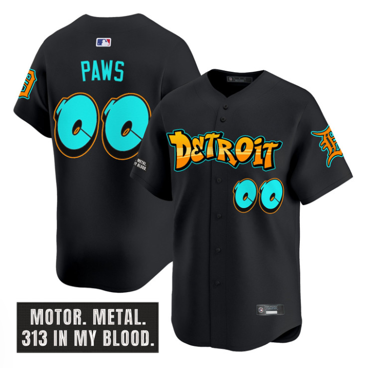 Paws Jersey #00 Detroit Tigers Graffiti Motor City Edition Stitched Cream