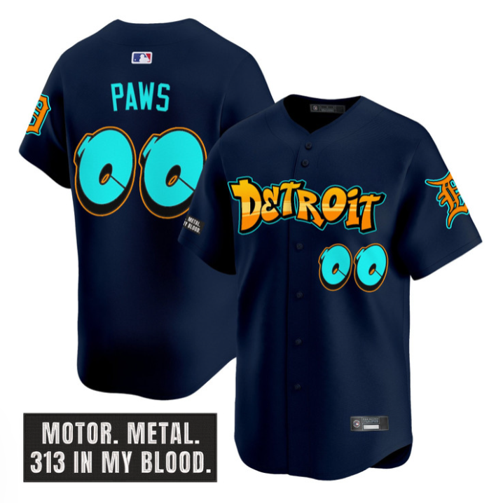 Paws Jersey #00 Detroit Tigers Graffiti Motor City Edition Stitched Navy
