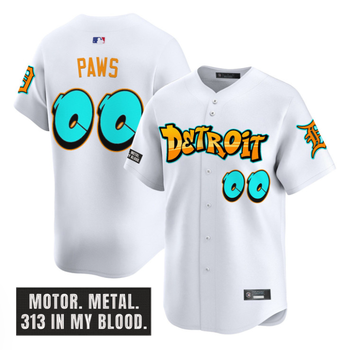 Paws Jersey #00 Detroit Tigers Graffiti Motor City Edition Stitched White