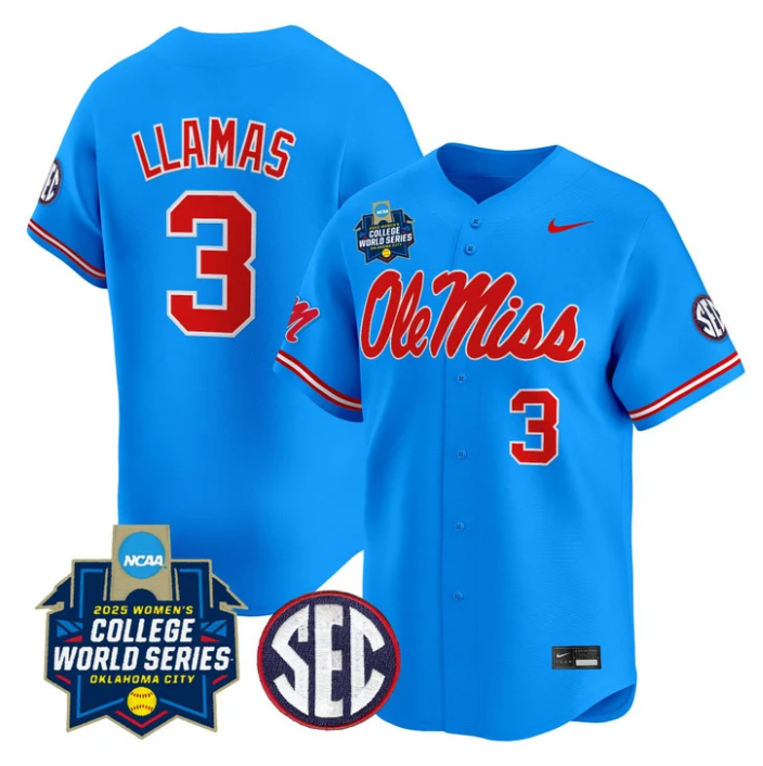 Persy Llamas Jersey #3 Ole Miss Rebels Softball 2025 World Series Blue