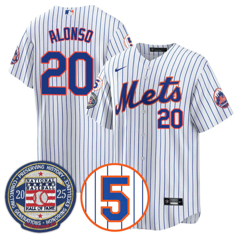 Pete Alonso Jersey #20 New York Mets Hall of Fame Gold Stitched White