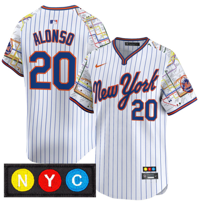 Pete Alonso Jersey #20 New York Mets Subway Style Vapor Premier Limited Stitched Pinstripe
