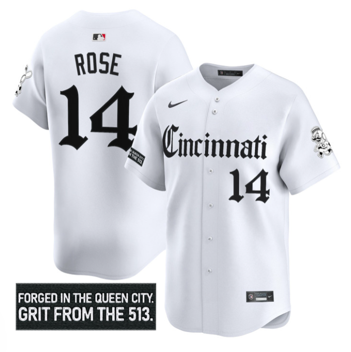 Pete Rose Jersey #14 Cincinnati Reds Gothic Queen City Edition Stitched White