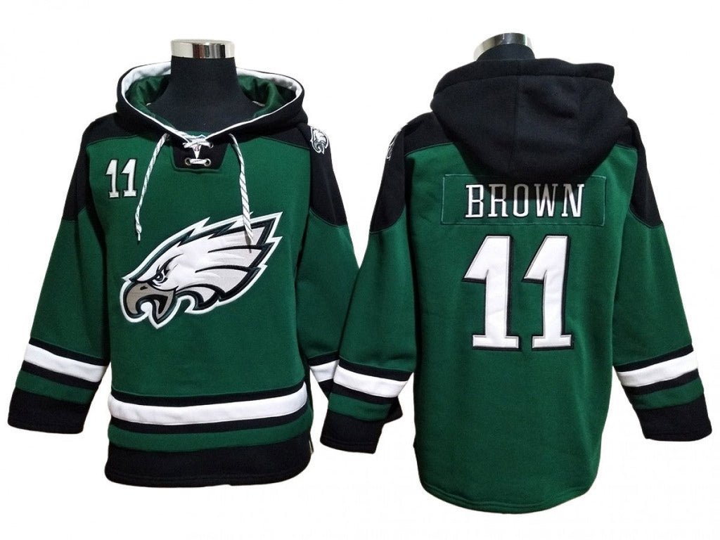 Philadelphia Eagles #11 A.J. Brown Green Lace-Up Pullover Hoodie