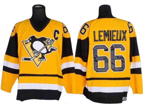 Pittsburgh Penguins #66 Mario Lemieux Vintage CCM Jersey - Yellow