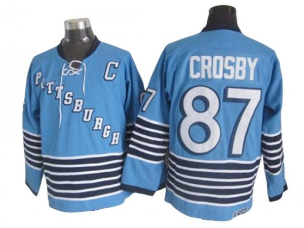 Pittsburgh Penguins #87 Sidney Crosby 1967 Vintage CCM Jersey -Light Blue