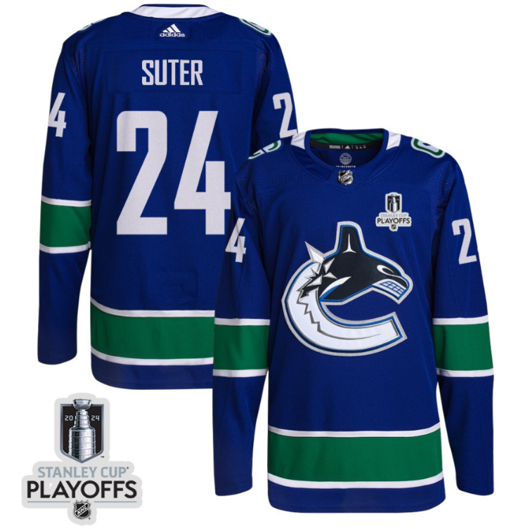 Pius Suter 24 Vancouver Canucks 2024 NHL Playoffs Patch Home Jersey - Men, Blue (Copy)