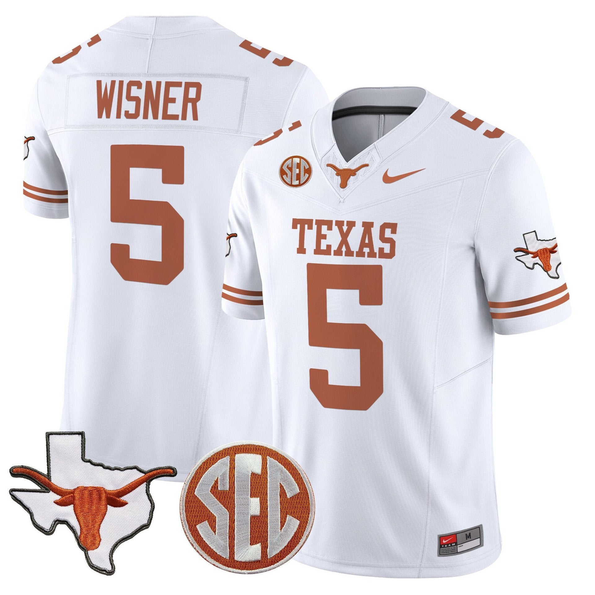 Quintrevion Wisner Jersey #5 Texas Longhorns 2025 State Map SEC Patch White