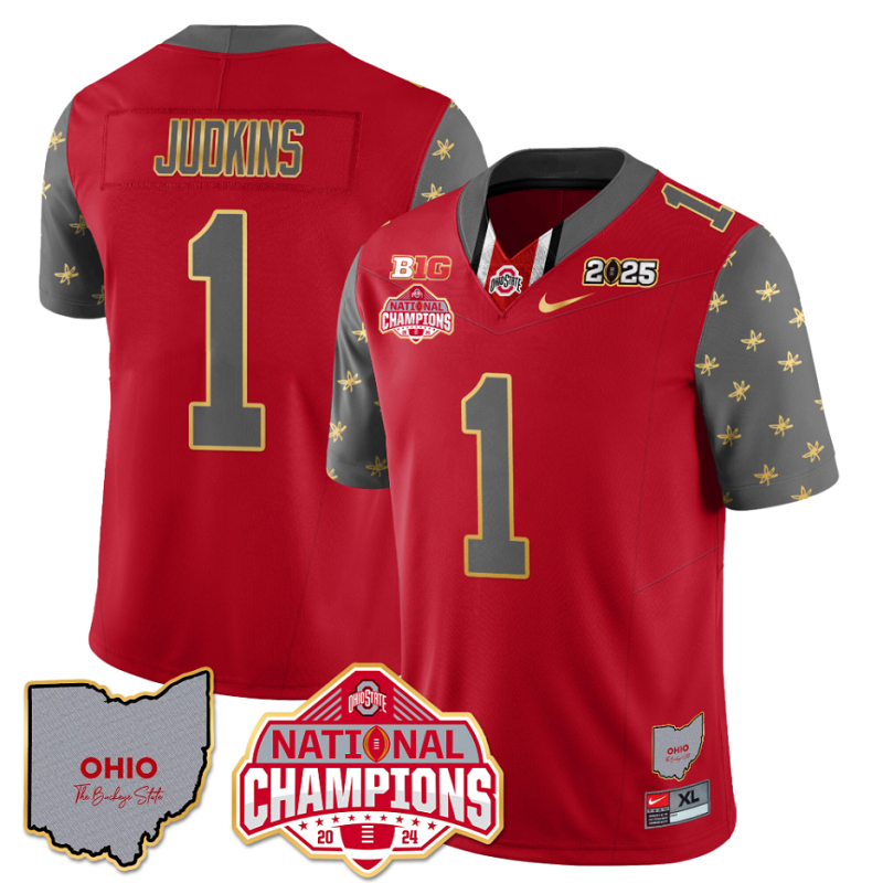 Quinshon Judkins Jersey #1 Ohio State National Champions 2025 Patch White Limited