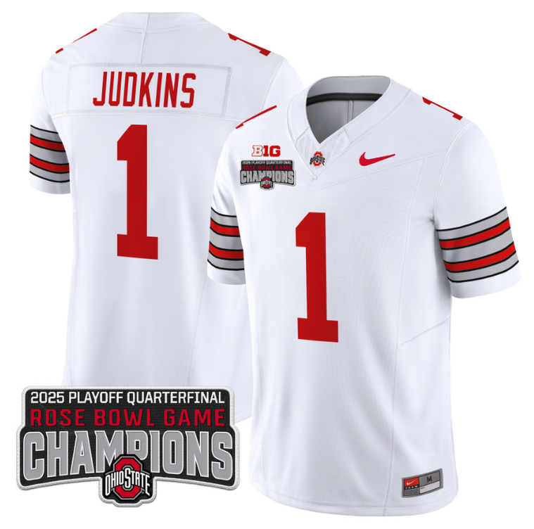 Quinshon Judkins Jersey #1 Ohio State 2025 Rose Bowl Champions Patch White