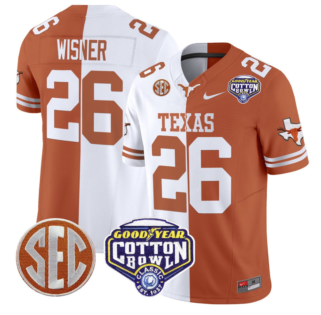 Quintrevion Wisner Jersey #26 Texas Longhorns Cotton Bowl Patch Stitched Split