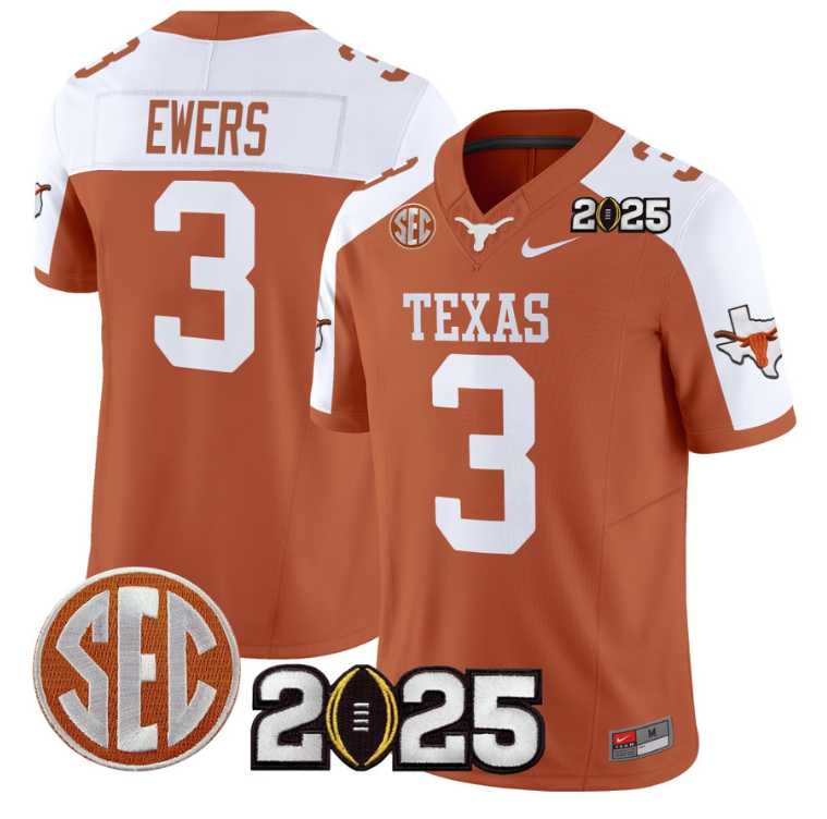 Quinn Ewers Jersey #3 Texas Longhorns 2025 CFP Final Patch Orange Alternate