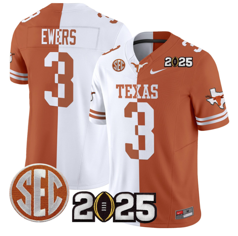 Quinn Ewers Jersey #3 Texas Longhorns 2025 CFP Final Patch Split