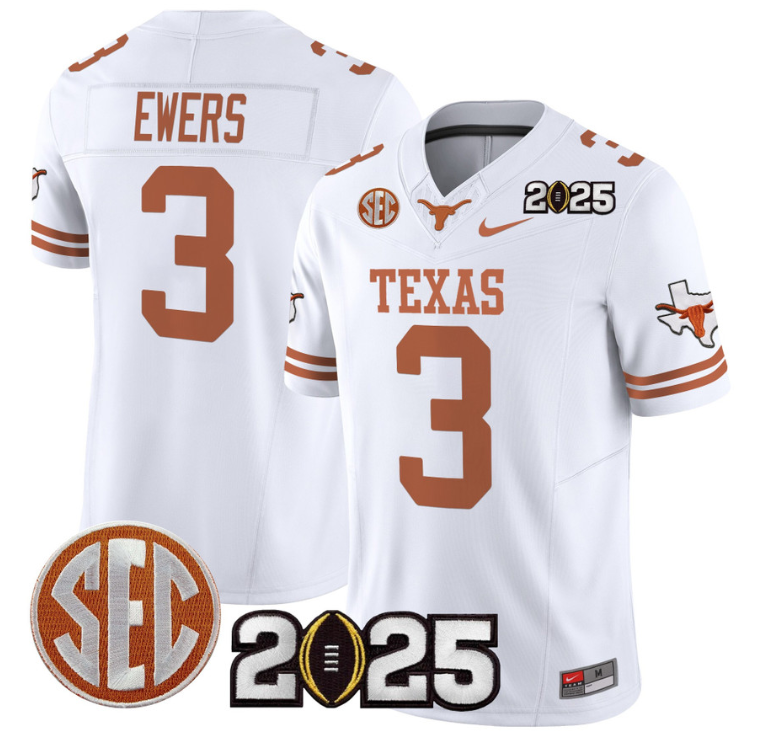 Quinn Ewers Jersey #3 Texas Longhorns 2025 CFP Final Patch White