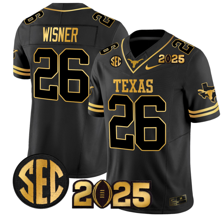 Quintrevion Wisner Jersey #26 Texas Longhorns 2025 CFP Final Patch Black Gold