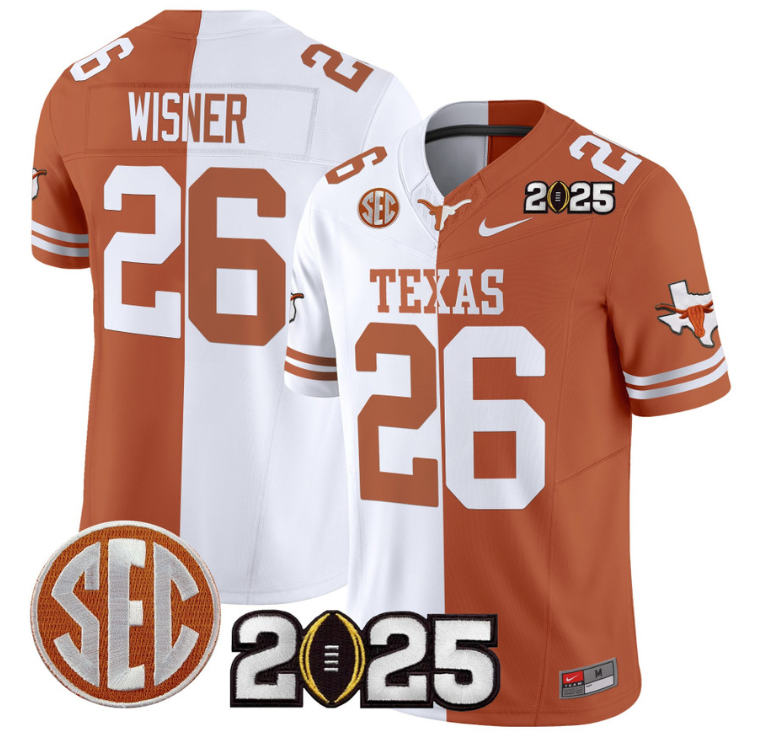 Quintrevion Wisner Jersey #26 Texas Longhorns 2025 CFP Final Split
