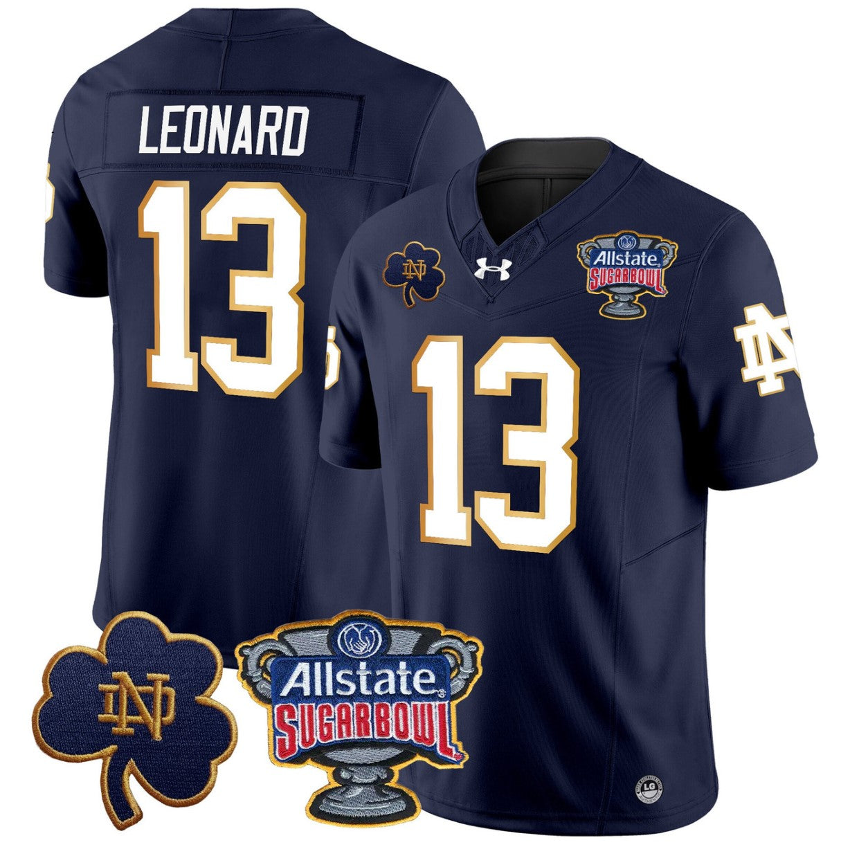 Riley Leonard Jersey #13 Notre Dame 2024 Sugar Bowl Patch V2 Stitched Navy