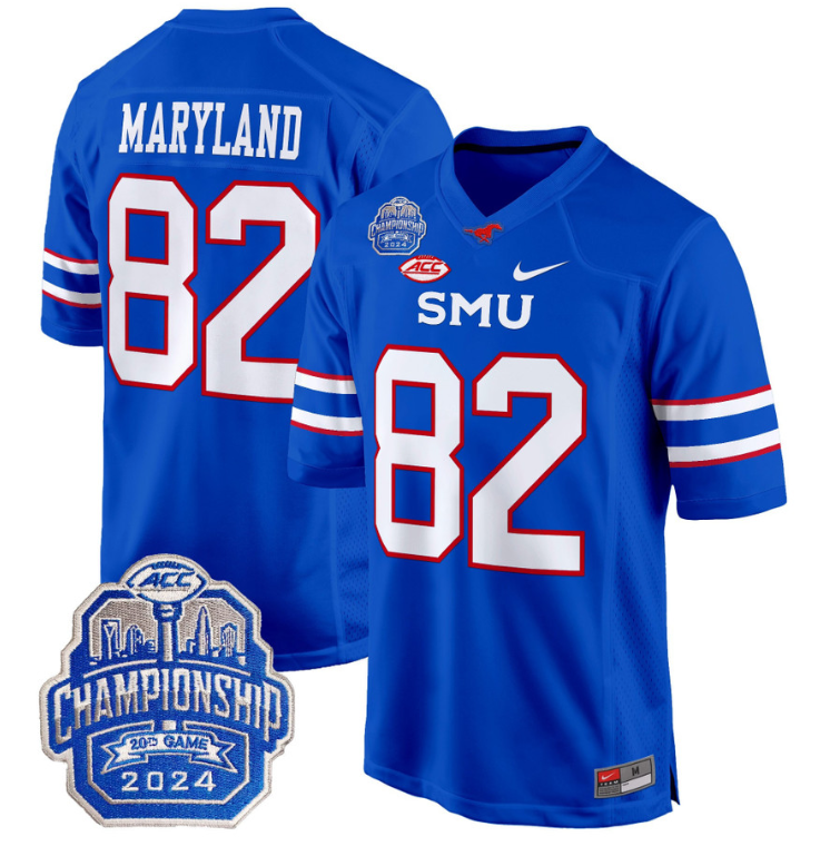 RJ Maryland Jersey #82 SMU Mustangs 2024 ACC Championship Patch Blue