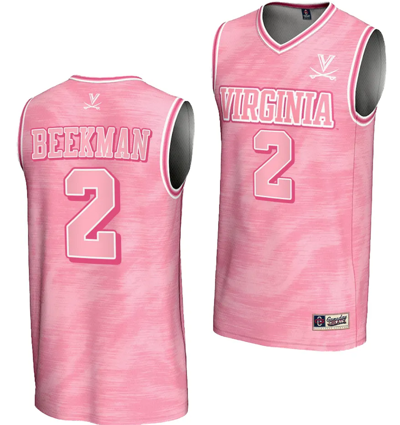 Reece Beekman Jersey #2 Virginia Cavaliers College Basketball Lightweight Pink