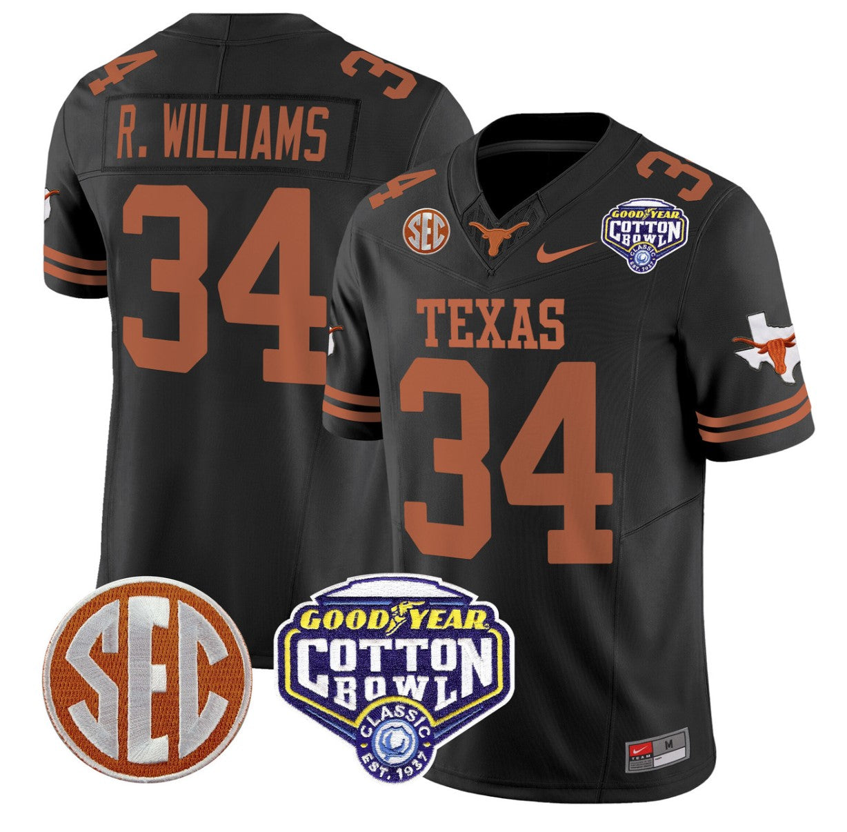 Ricky Williams Jersey #34 Texas Longhorns Cotton Bowl Patch Stitched Black