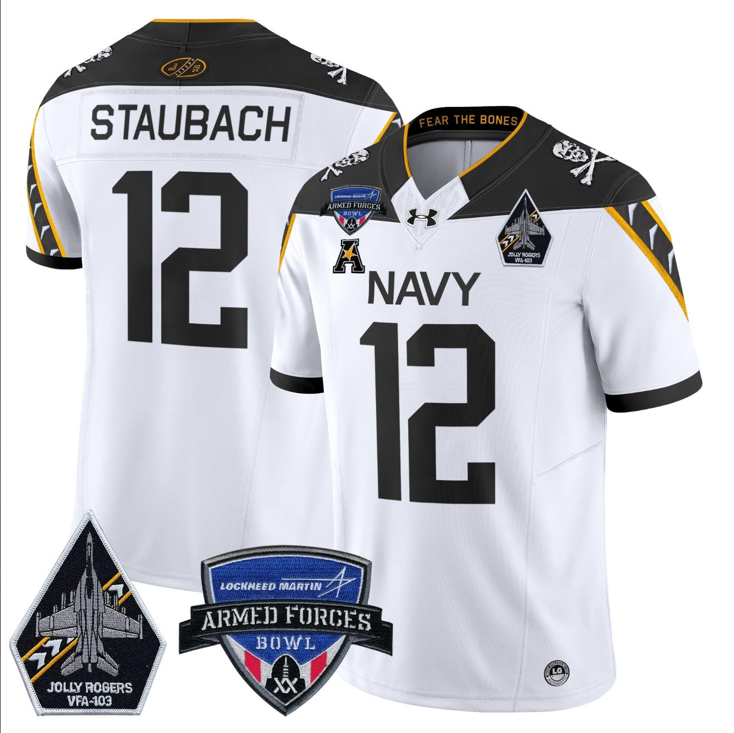 Roger Staubach Jersey #12 Navy Midshipmen 2025 Armed Forces Bowl Patch White