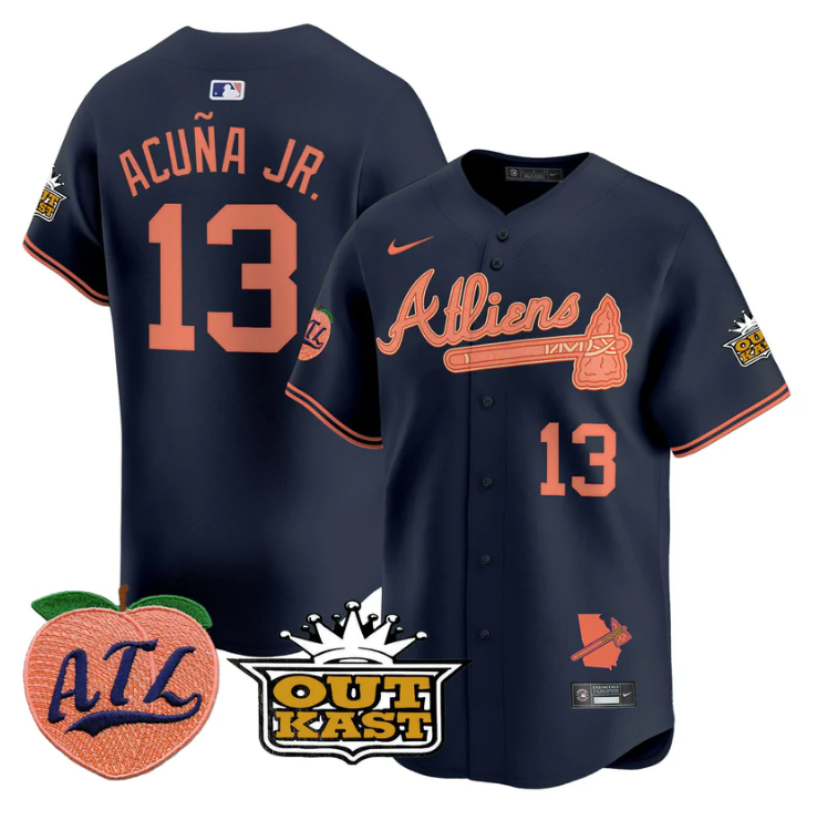 Ronald Acuna Jr Jersey #13 Atlanta Braves Atliens Peach Vapor Premier Limited Stitched