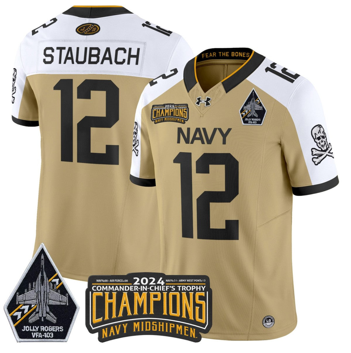 Roger Staubach Jersey #12 Navy Midshipmen Commander-in-chief's Trophy Gold Alternate
