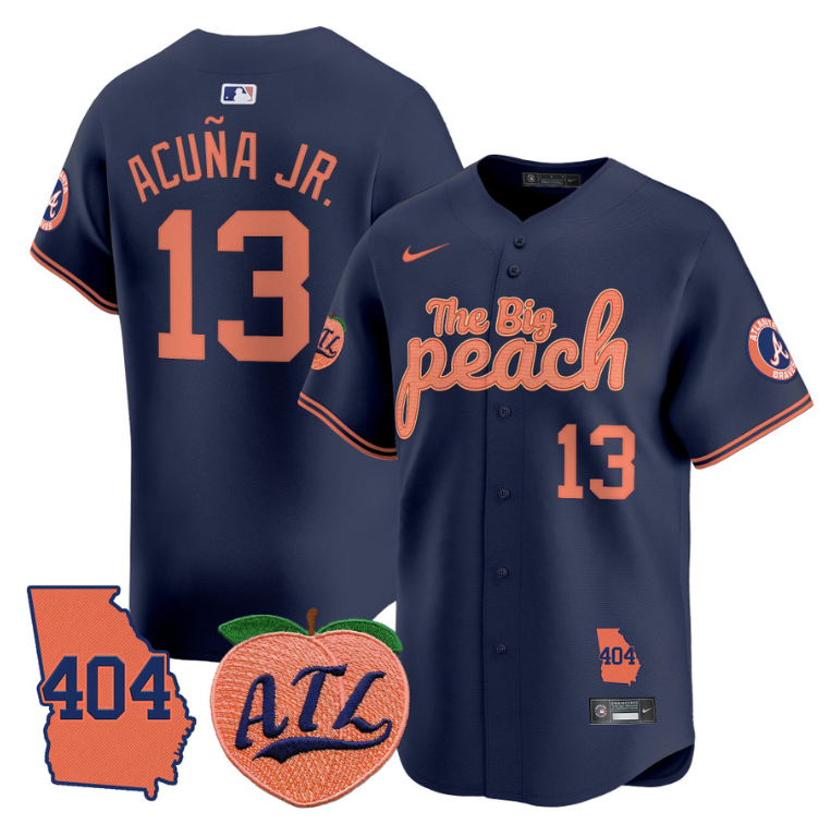 Ronald Acuna Jr Jersey #13 Atlanta Braves 404 & The Big Peach Premier Limited Stitched Navy