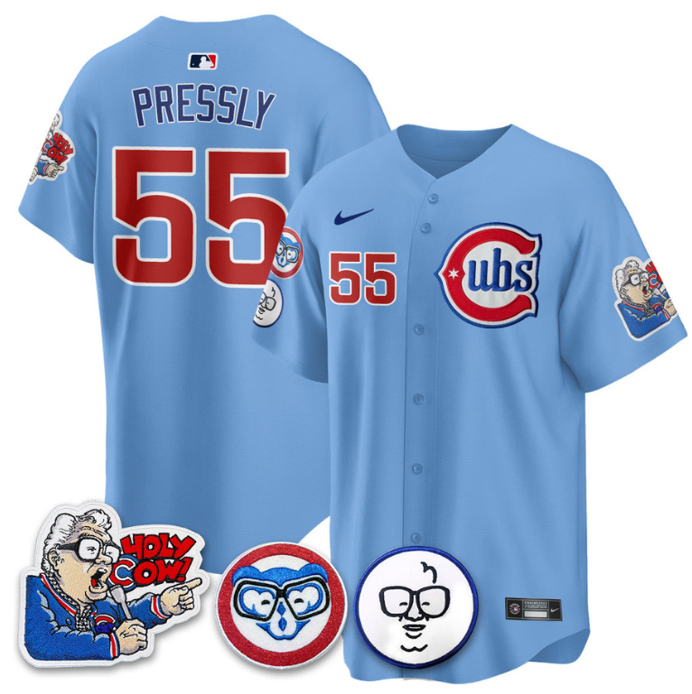 Ryan Pressly Jersey #55 Chicago Cubs Harry Caray Holy Cow Patch Premier Limited Stitched Blue