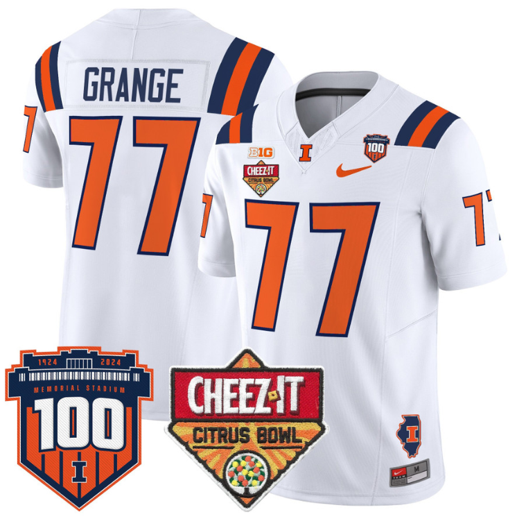 Red Grange Jersey #77 Illinois Fighting 2025 Cheez-It Citrus Bowl White