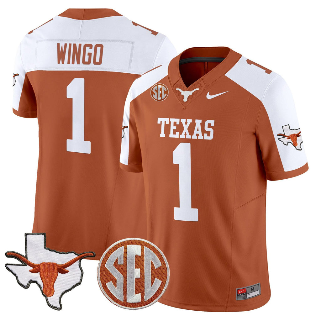 Ryan Wingo Jersey #1 Texas Longhorns 2025 State Map SEC Patch Orange Alternate