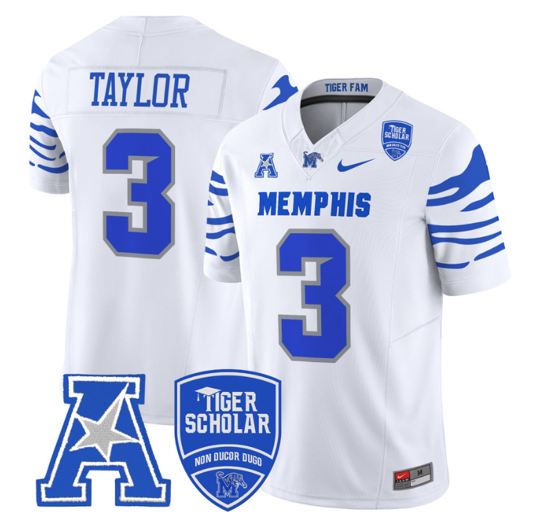 Roc Taylor Jersey #3 Memphis Tigers 2024 Vapor Limited Stitched White