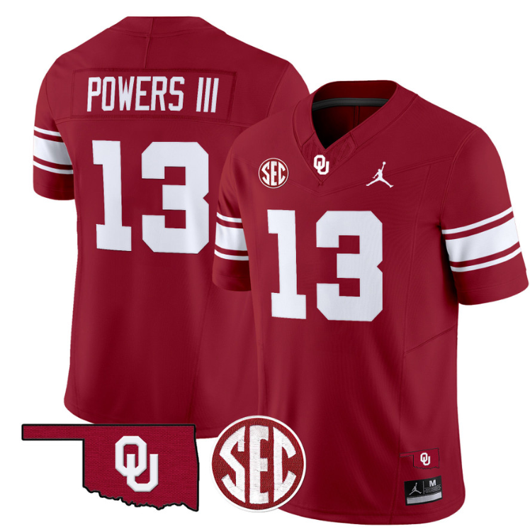 Reggie Powers III Jersey #13 Oklahoma Sooners Football Throwback Vapor Limited Stitched Crimson