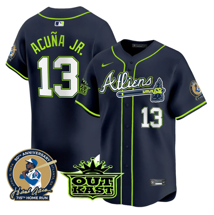Ronald Acuna Jr Jersey #13 Atlanta Braves Atliens Hank Aaron Patch Vapor Premier Limited Stitched