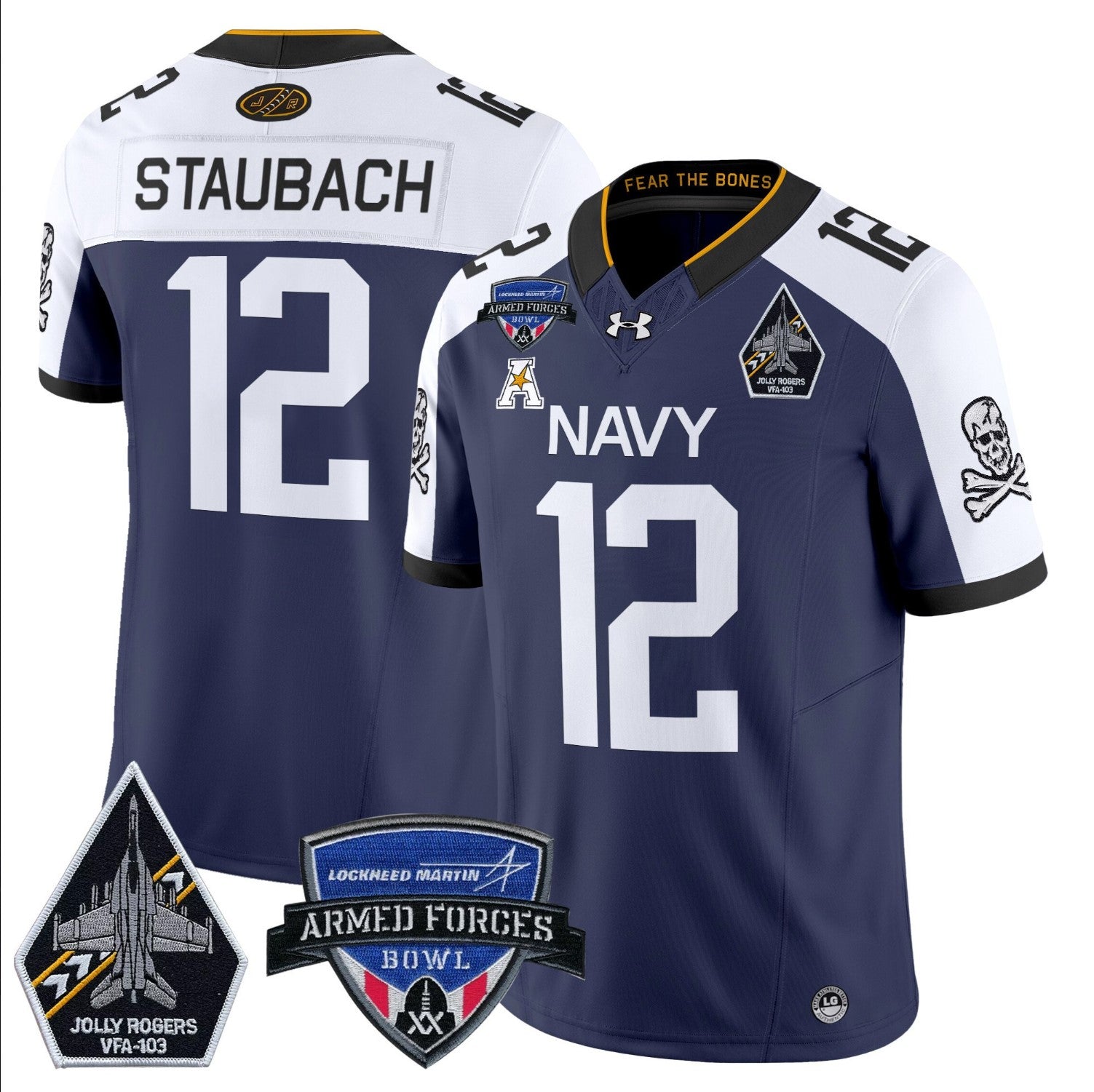 Roger Staubach Jersey #12 Navy Midshipmen 2025 Armed Forces Bowl Patch Navy Alternate