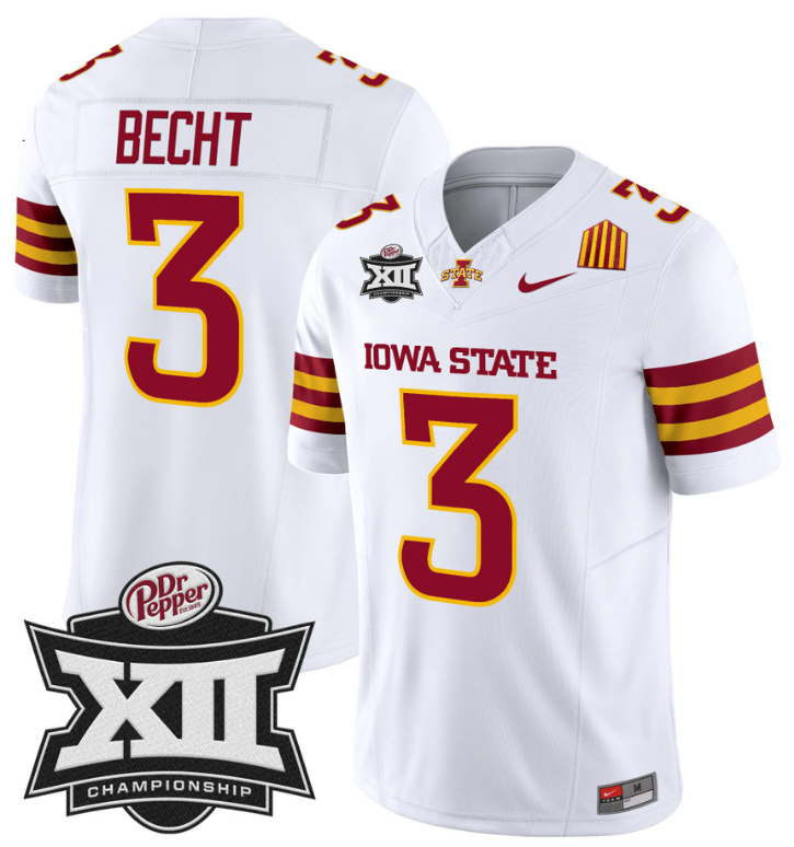Rocco Becht Jersey #3 Iowa State 2024 Championship Patch Vapor White