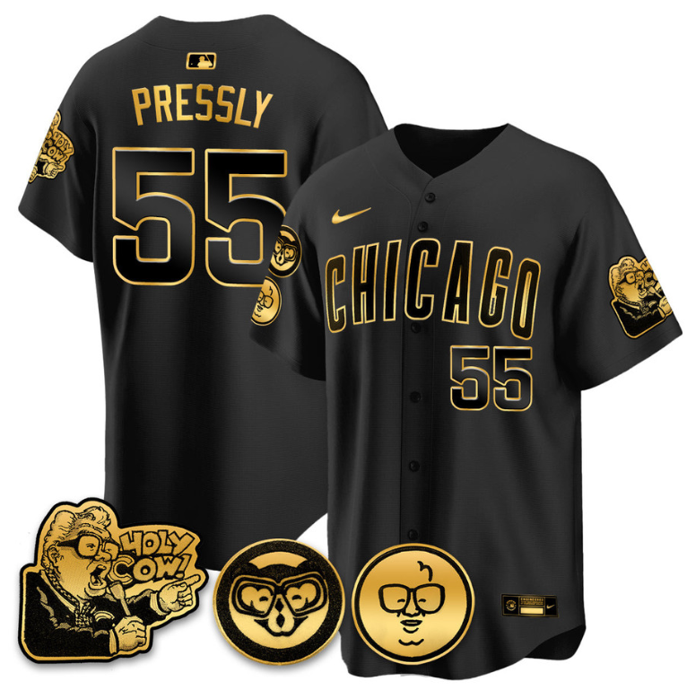 Ryan Pressly Jersey #55 Chicago Cubs Harry Caray Holy Cow Patch Premier Limited Stitched Black Gold
