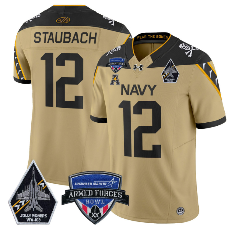 Roger Staubach Jersey #12 Navy Midshipmen 2025 Armed Forces Bowl Gold