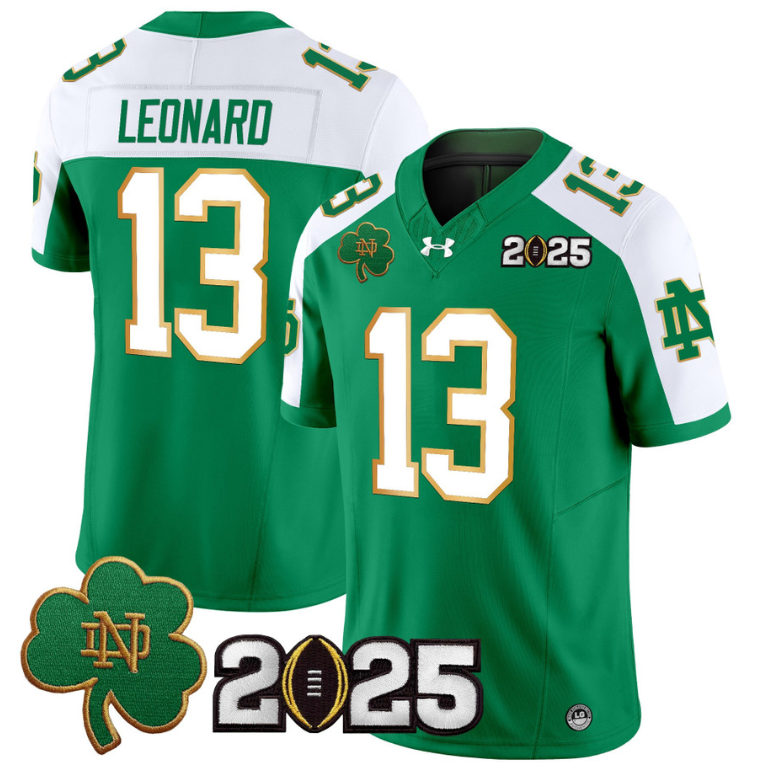 Riley Leonard Jersey #13 Notre Dame 2025 CFP Final Patch Green Alternate