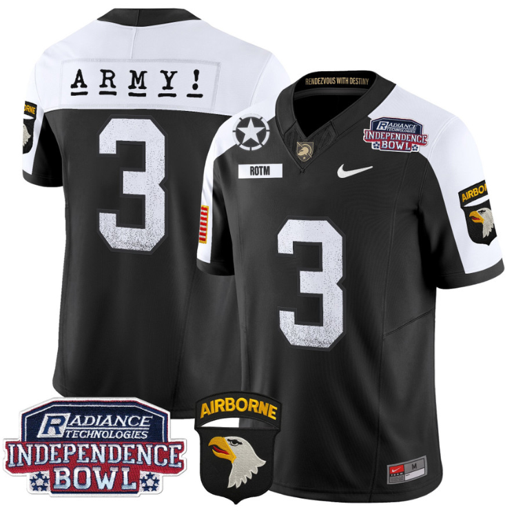 Rotm Jersey #3 Army Black Knights Independence Bowl Patch Black Alternate