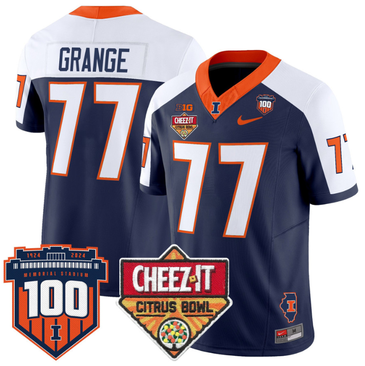 Red Grange Jersey #77 Illinois Fighting 2025 Cheez-It Citrus Bowl Navy Alternate