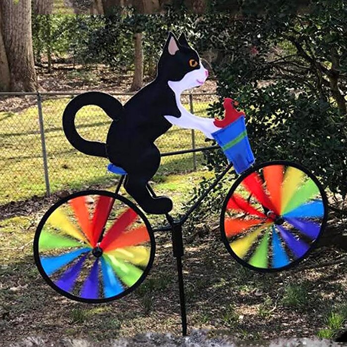Rainbow Bicycle Cat Wind Spinner