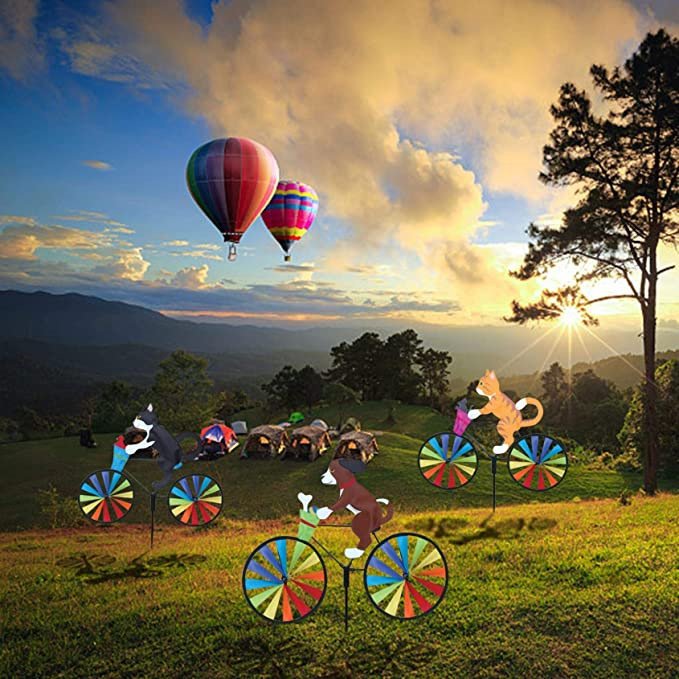 Rainbow Bicycle Cat Wind Spinner